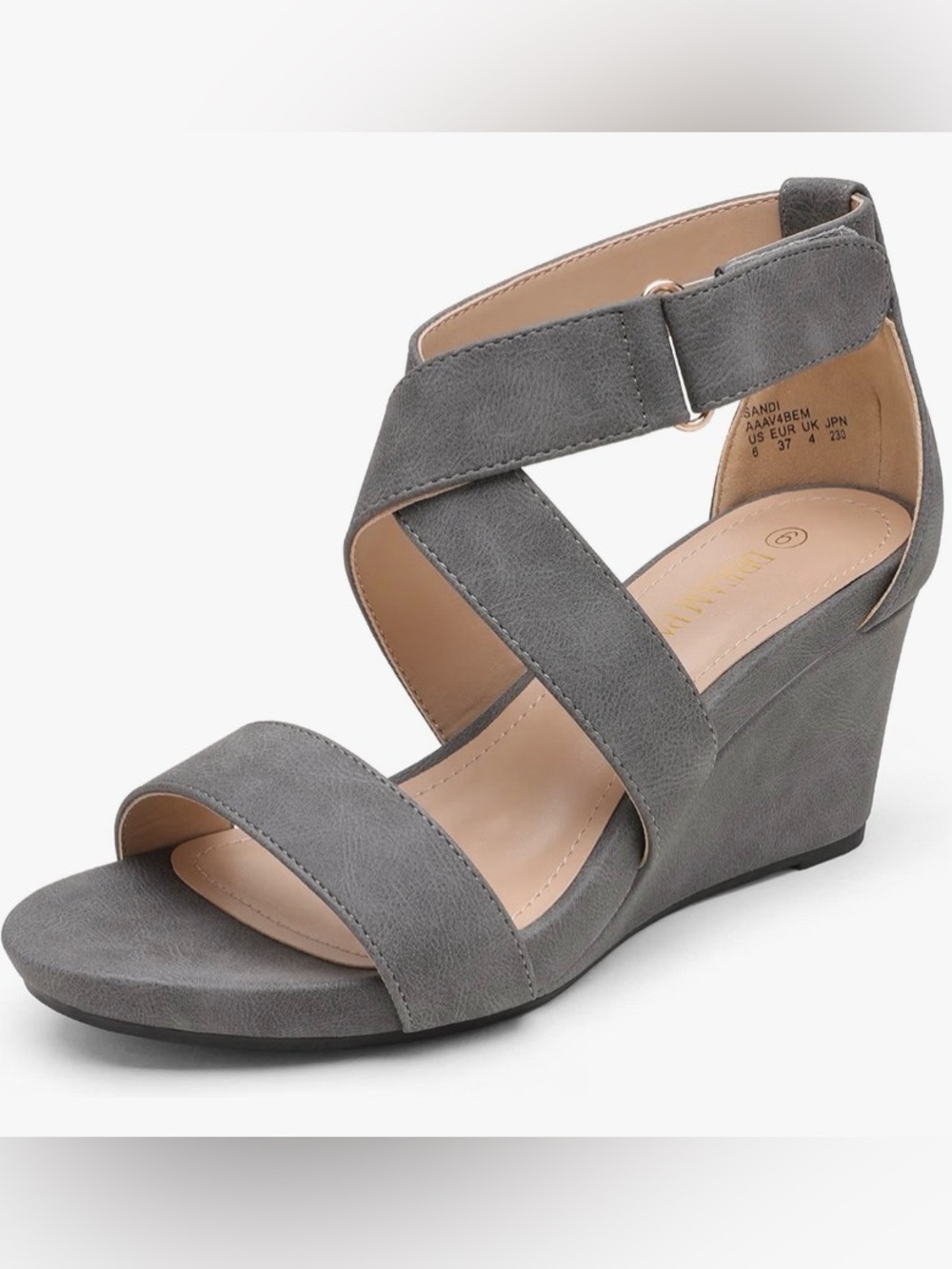 Grey Faux Suede Wedge Sandals Size 8
